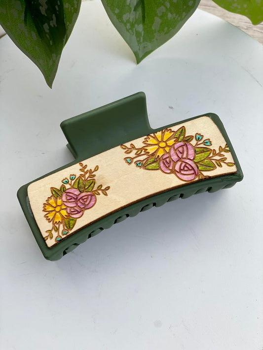 Floral Bouquet Patterned Hair Claw Clip