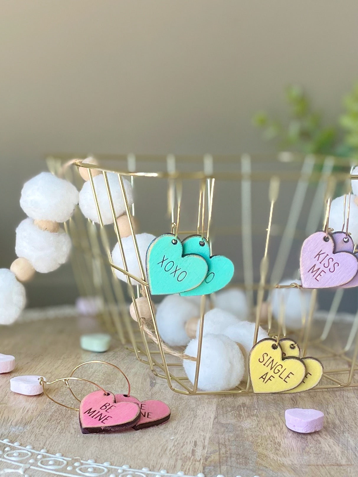 Conversation Heart Laser Engraved Wood Earrings