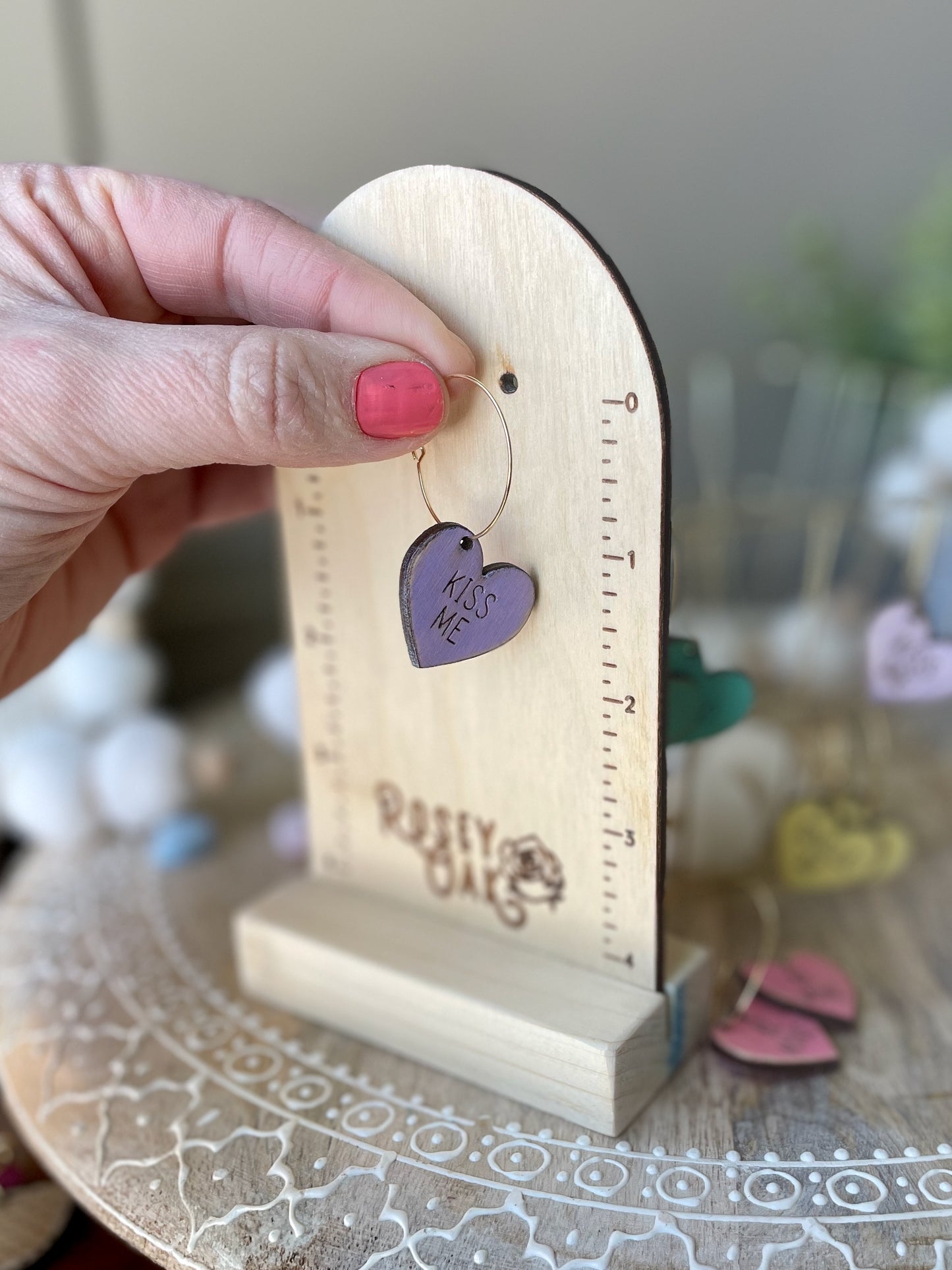 Conversation Heart Laser Engraved Wood Earrings
