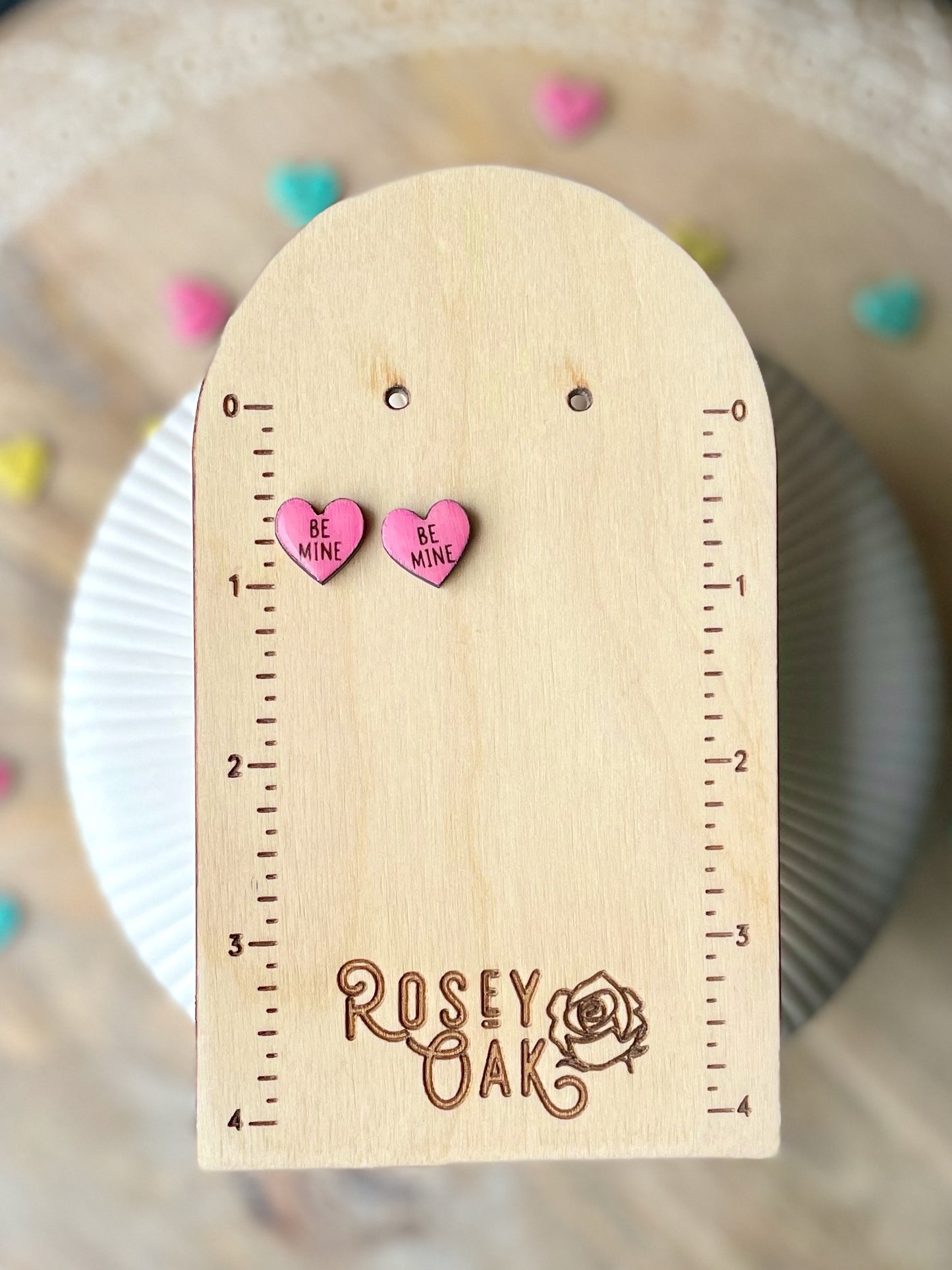 Conversation Heart Laser Engraved Wood Stud Earrings