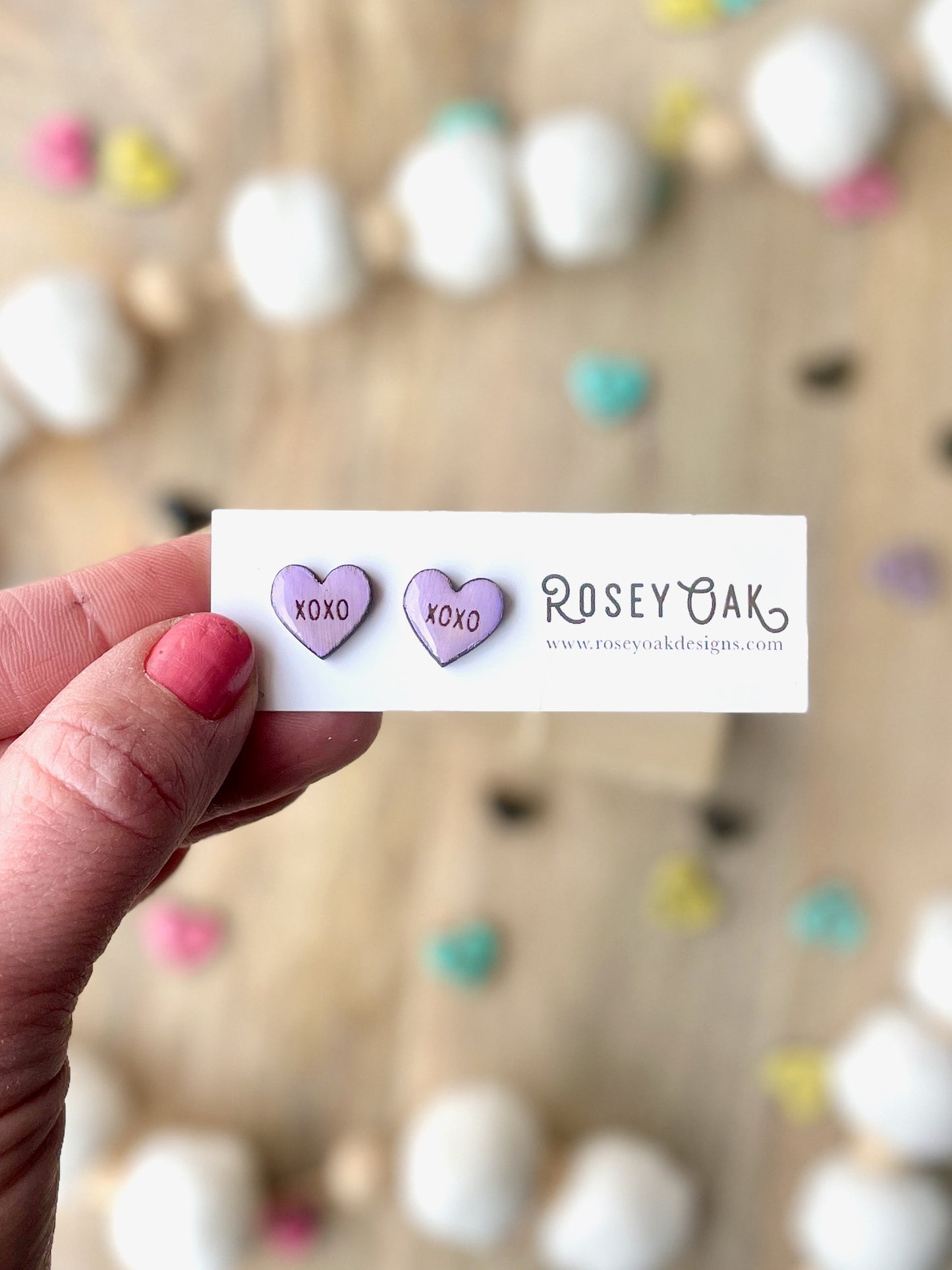 Conversation Heart Laser Engraved Wood Stud Earrings