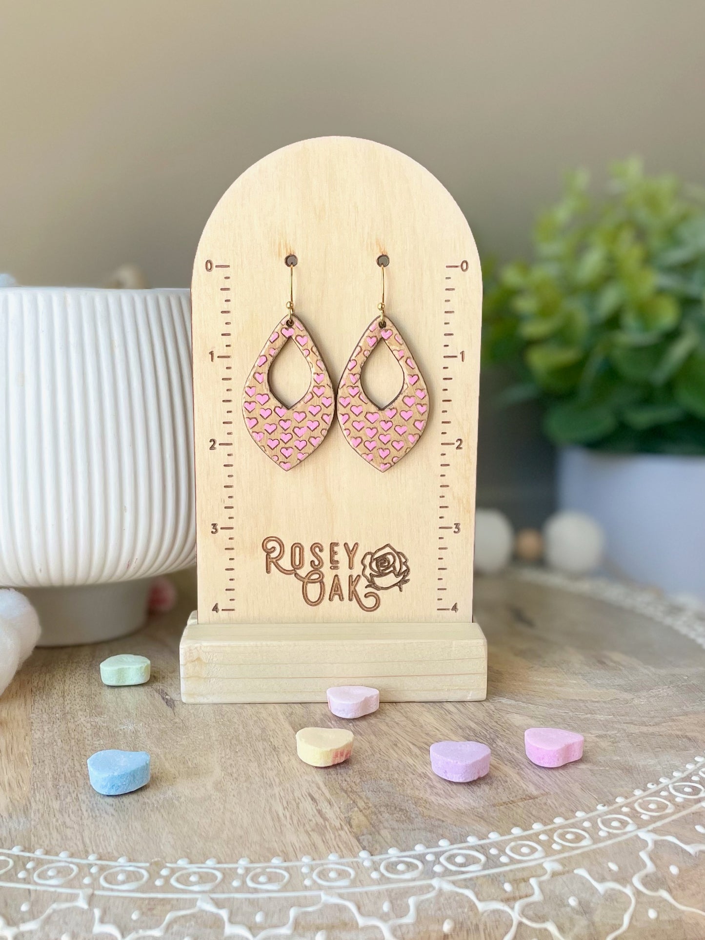 Distressed Hearts Hoop Laser Engraved Wood Earrings