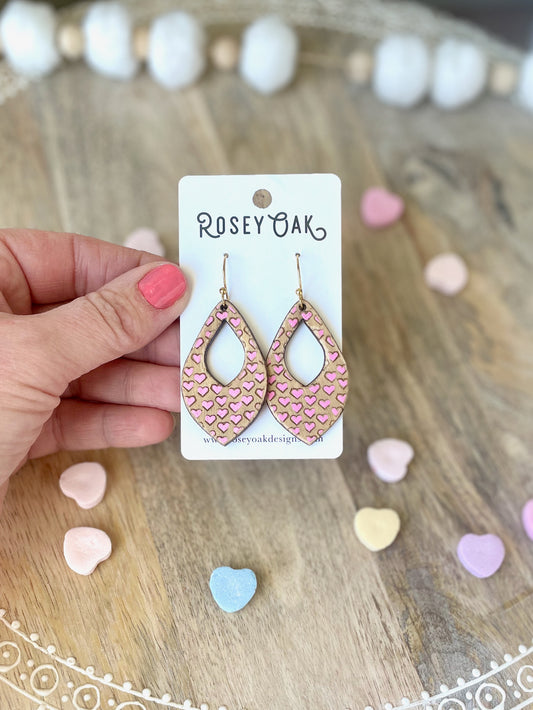 Distressed Hearts Hoop Laser Engraved Wood Earrings