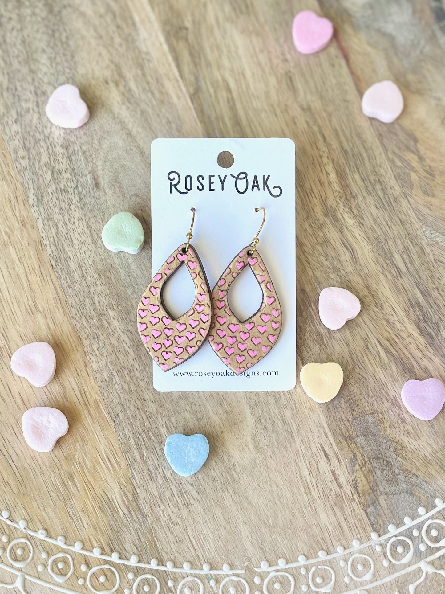 Distressed Hearts Hoop Laser Engraved Wood Earrings
