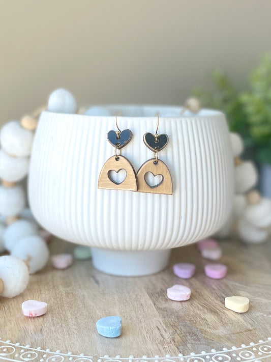 Hollow Heart Laser Cut Wood Earrings