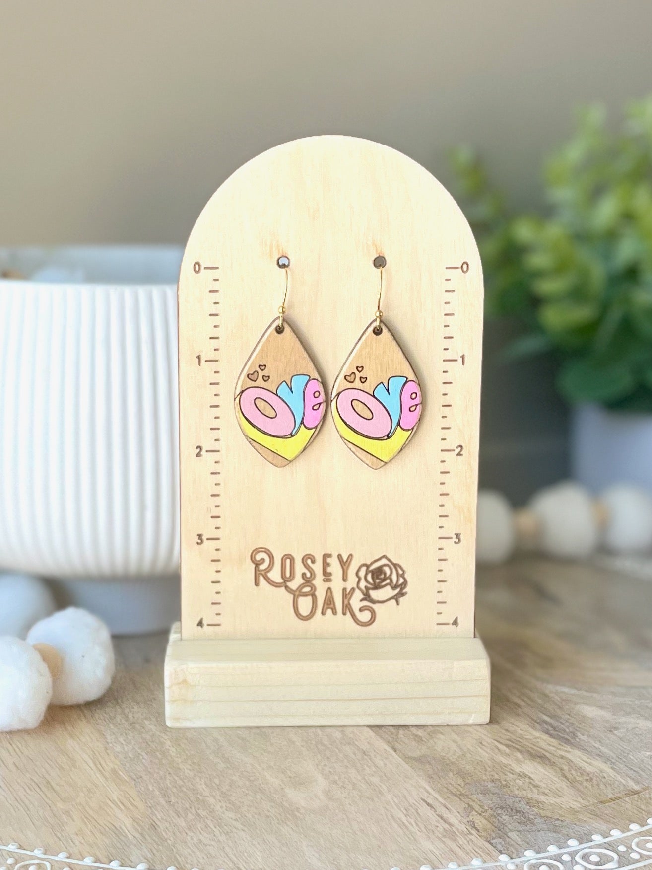 Retro Love Laser Engraved Wood Earrings