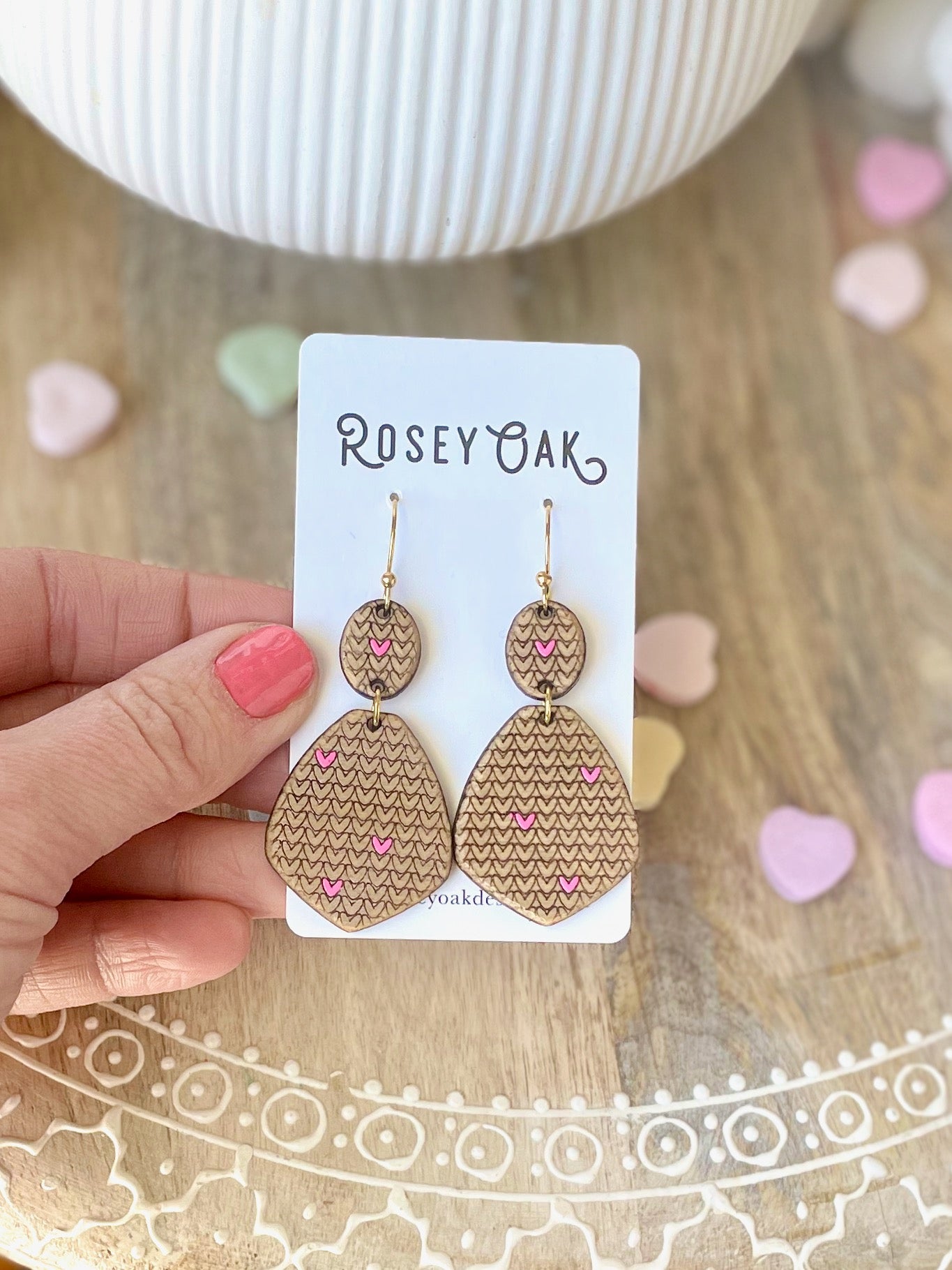 Never Ending Love Heart Tear Drop Laser Engraved Wood Earrings