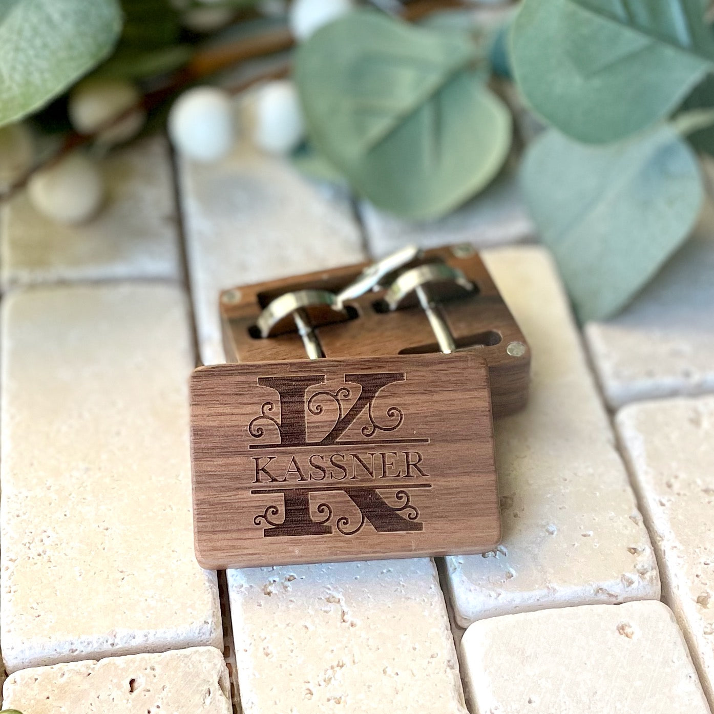 Personalized Wood Cufflinks & Tie Clip Gift Box Set