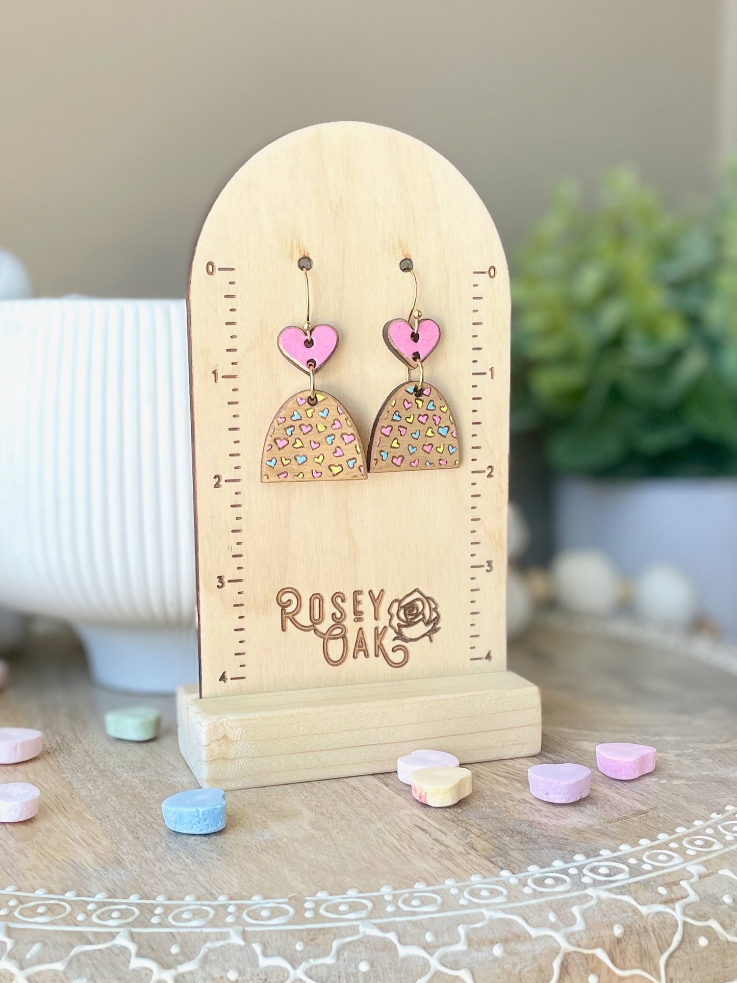 Valentines Distressed Hearts Laser Engraved Wood Earrings