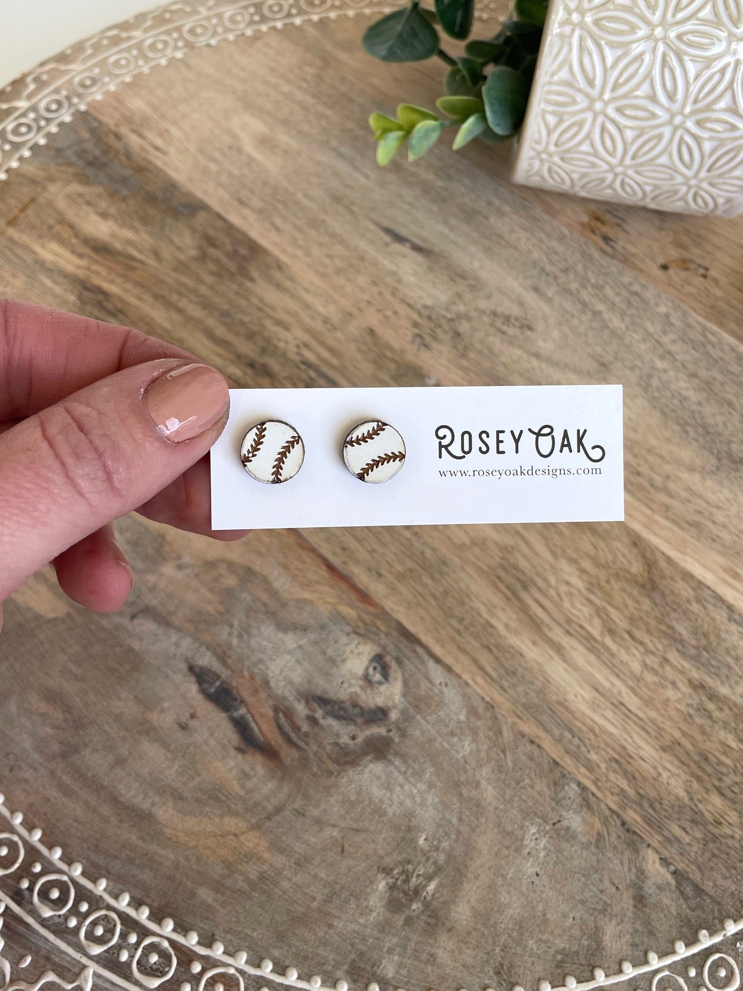 Baseball / Softball Engraved Wood Stud Earrings