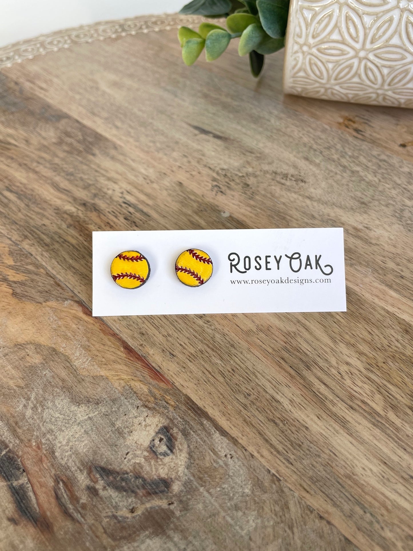 Baseball / Softball Engraved Wood Stud Earrings