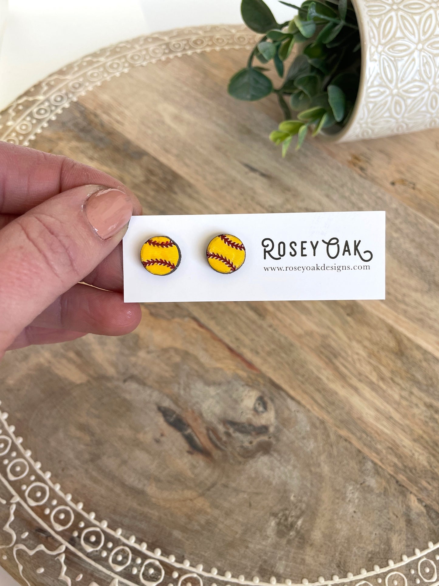 Baseball / Softball Engraved Wood Stud Earrings