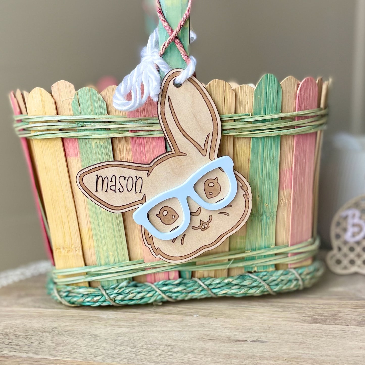 Easter Bunny with Glasses Personalized Basket Name Tag