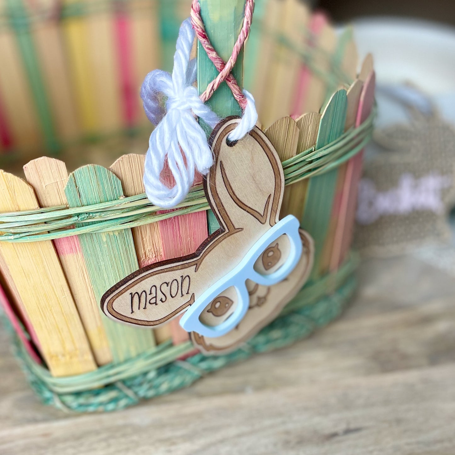 Easter Bunny with Glasses Personalized Basket Name Tag