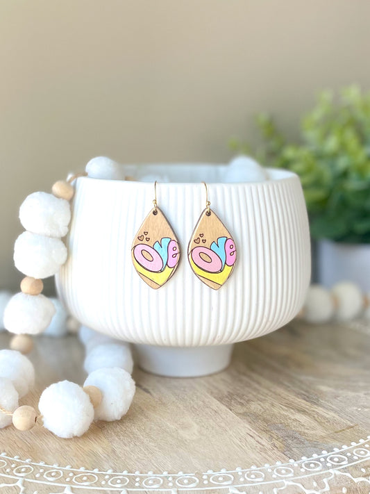 Retro Love Laser Engraved Wood Earrings