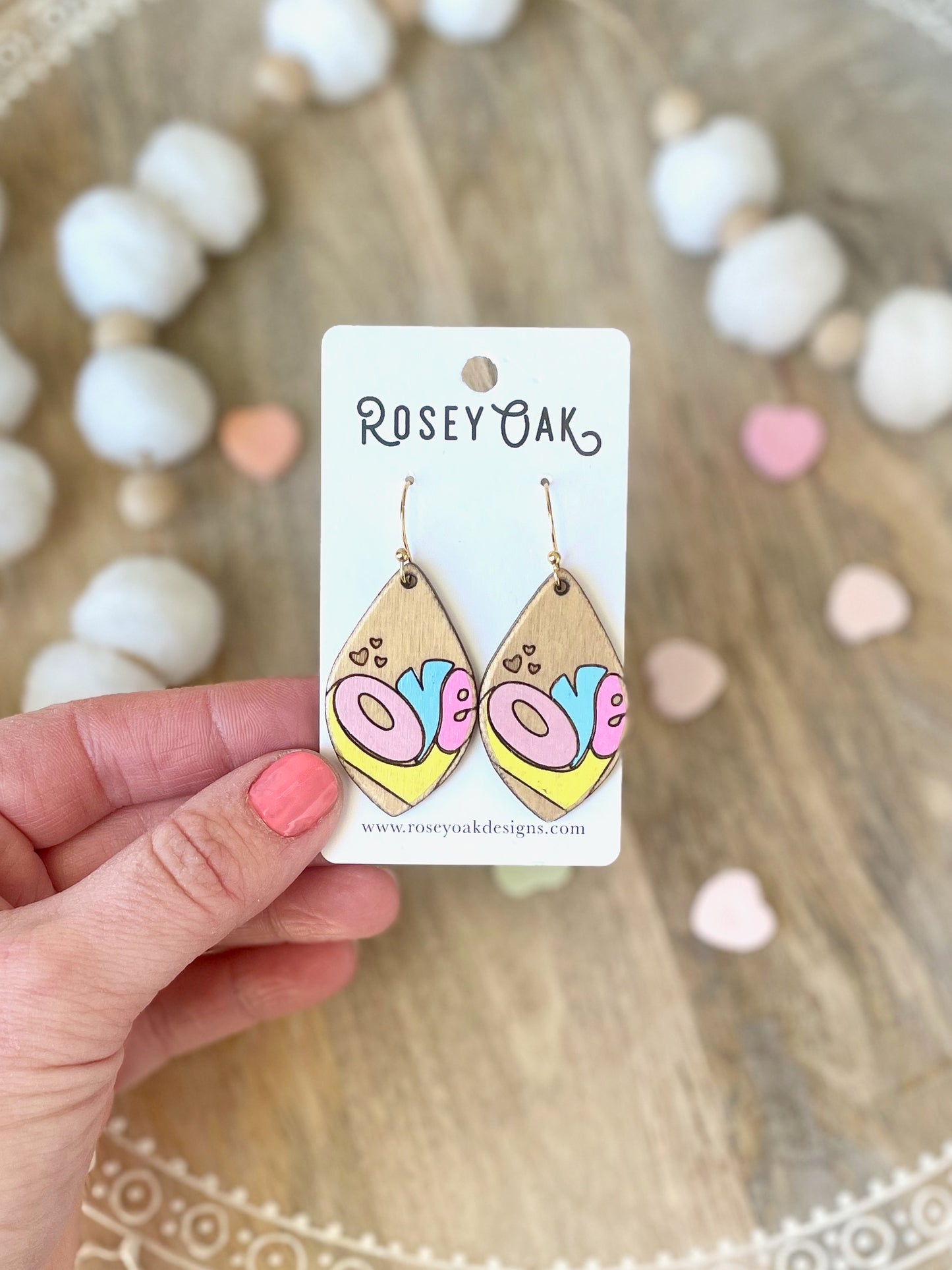 Retro Love Laser Engraved Wood Earrings