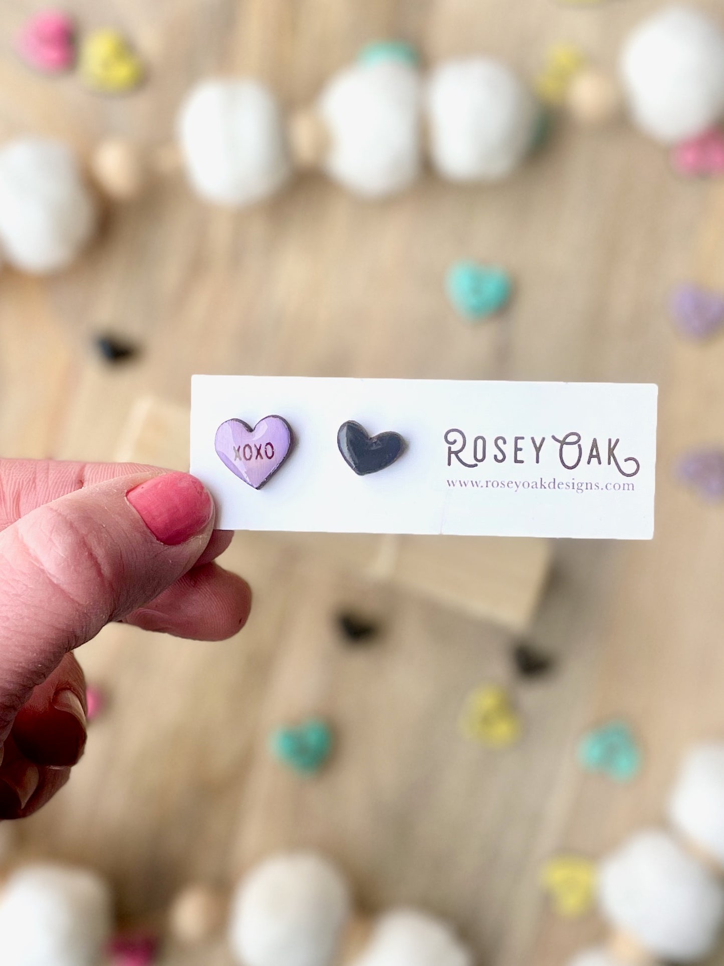Mini Black Heart Laser Engraved Wood Stud Earrings