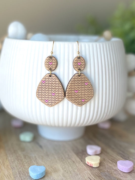 Never Ending Love Heart Tear Drop Laser Engraved Wood Earrings