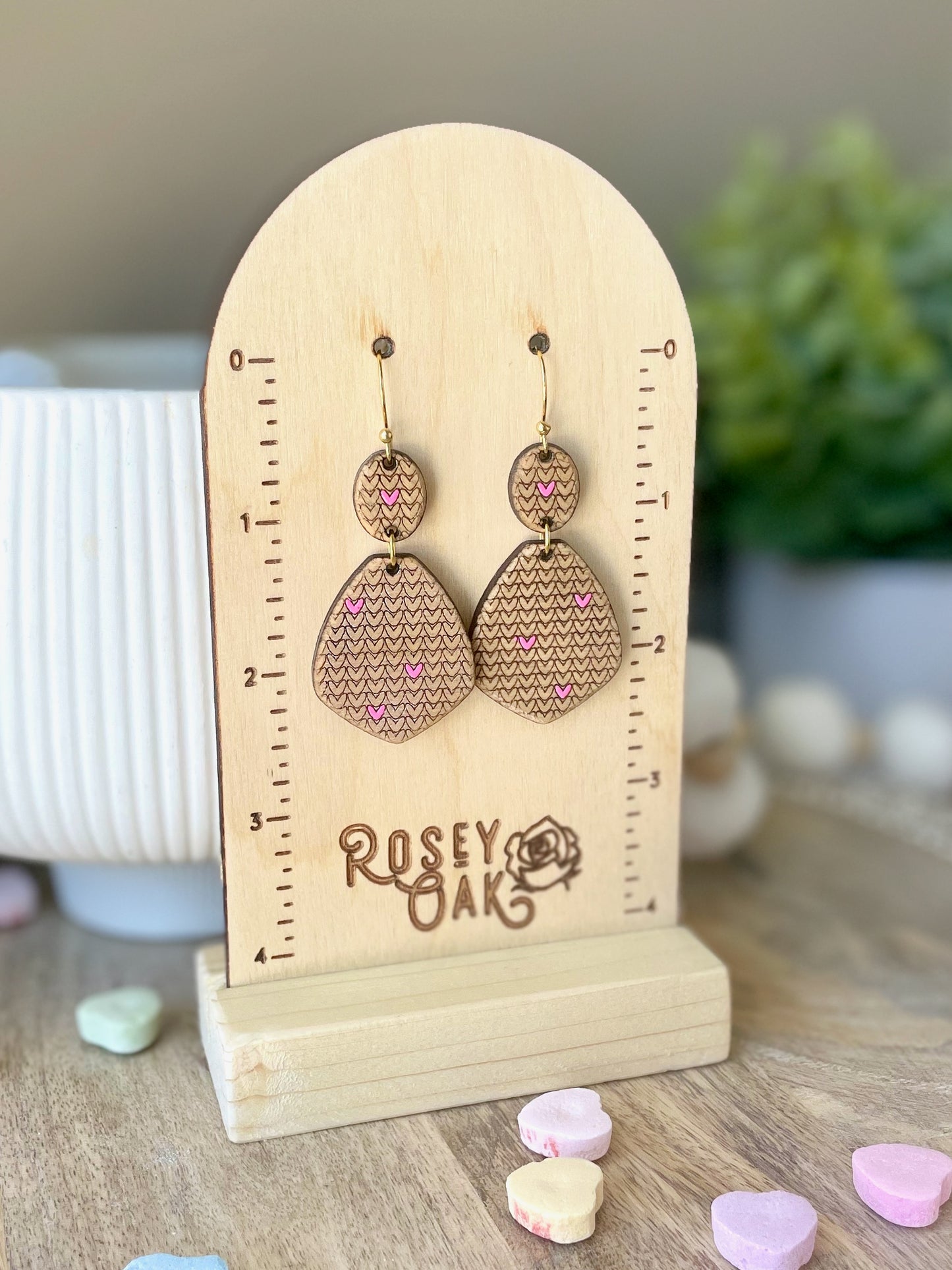 Never Ending Love Heart Tear Drop Laser Engraved Wood Earrings