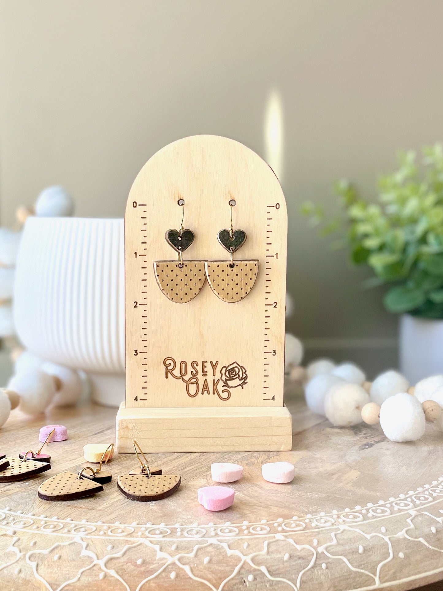 Polka Dot Heart Laser Engraved Wood Earrings