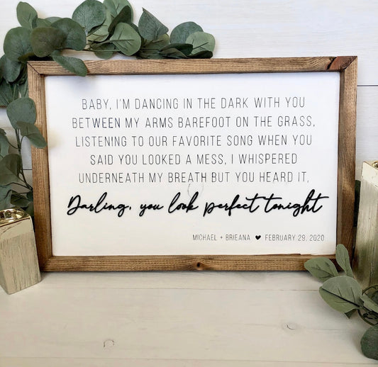 First Dance Lyrics - Framed Wood Sign, Personalized Wedding Gift