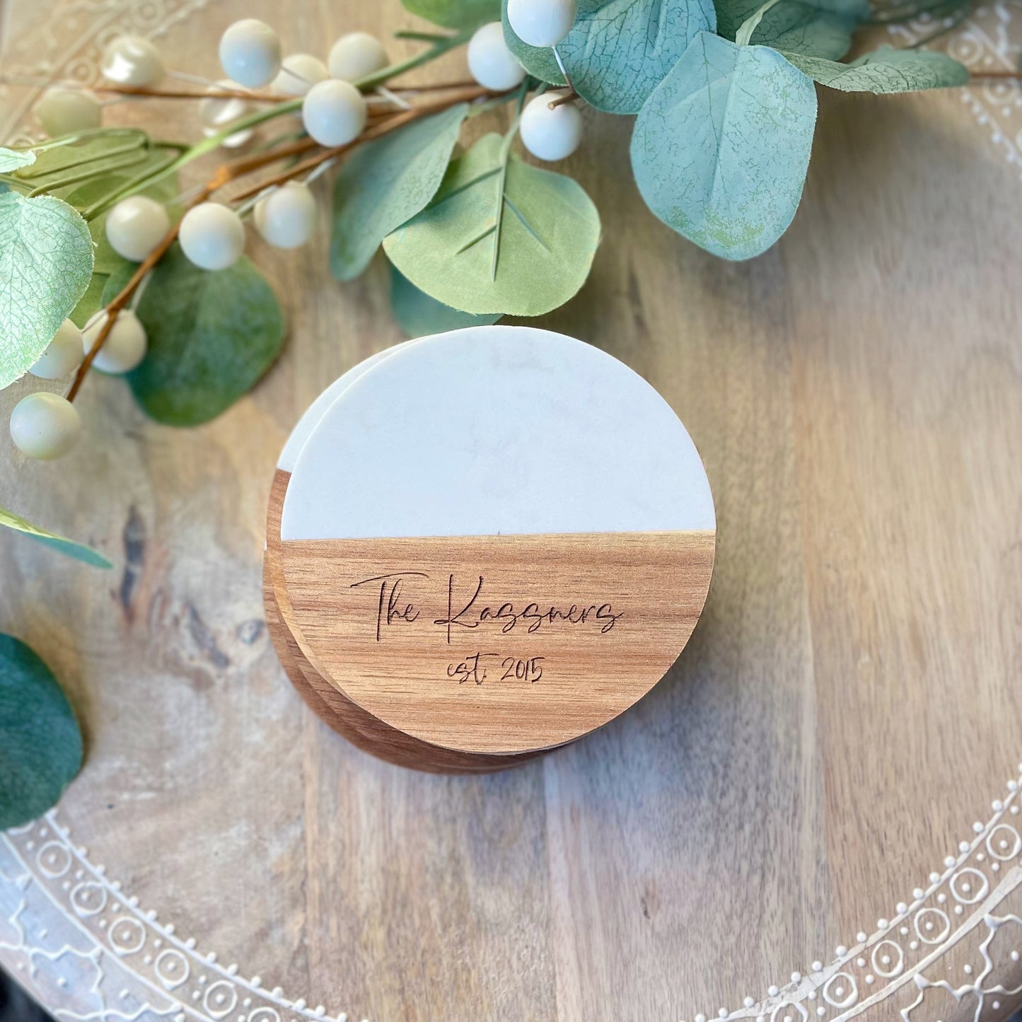 Personalized Marble Wood Coasters