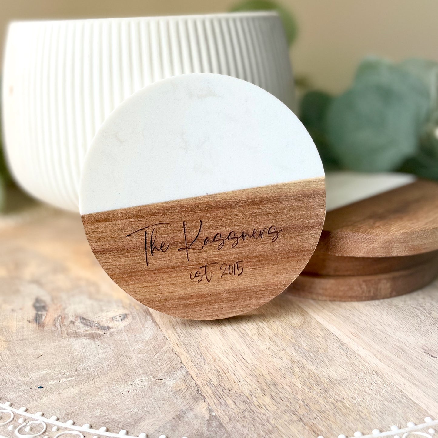 Personalized Marble Wood Coasters